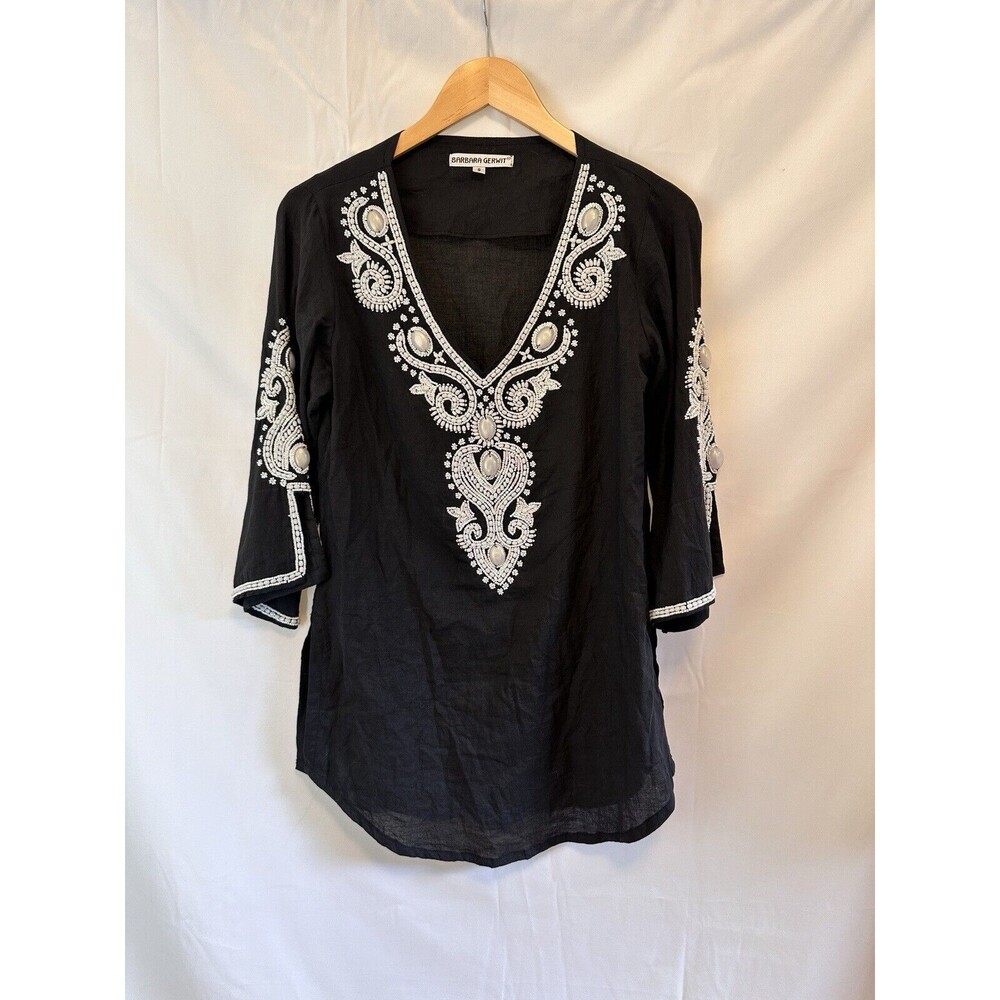 Barbara Gerwit Small Beaded Pullover Tunic Top Bl… - image 1